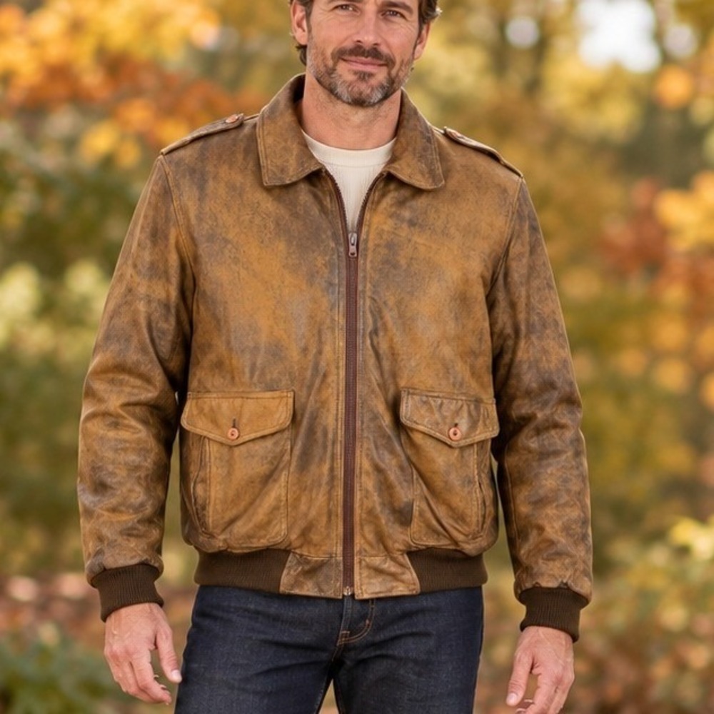 Vtg Scully Men's Distressed Brown Genuine Leather Bomber Flight Jacket Size 44